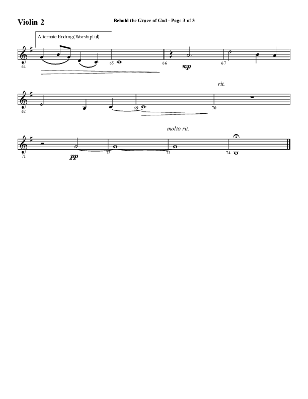 Behold The Grace Of God (to the tune Amazing Grace) (Choral Anthem SATB) Violin 2 (Word Music Choral / Arr. J. Daniel Smith)