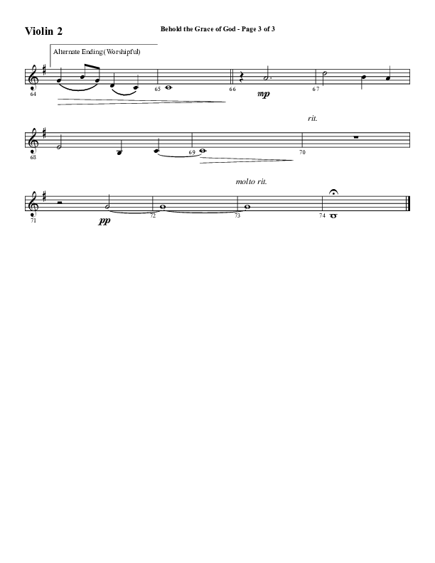 Behold The Grace Of God (Choral Anthem SATB) Violin 2 (Word Music Choral / Arr. J. Daniel Smith)