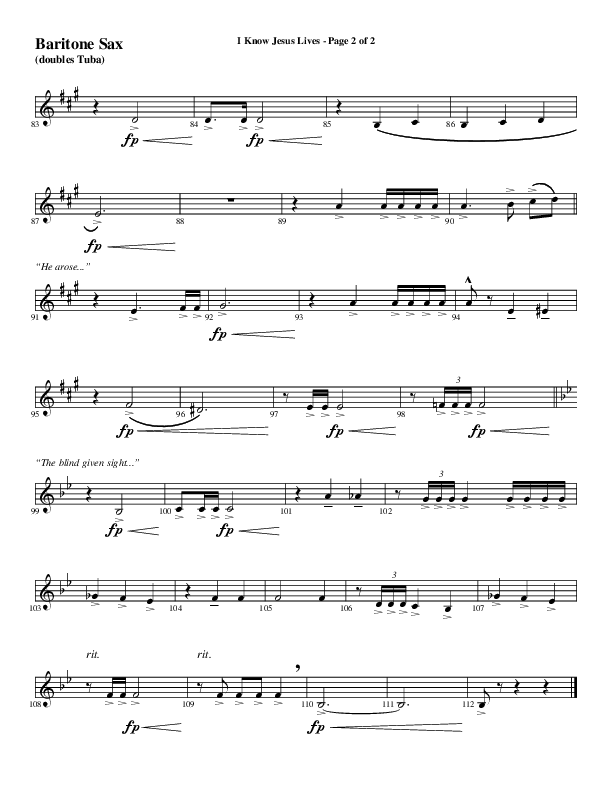 I Know Jesus Lives (Choral Anthem SATB) Bari Sax (Word Music Choral / Arr. Marty Hamby)