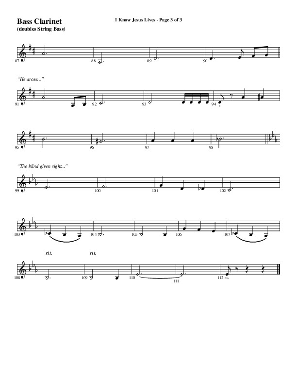 I Know Jesus Lives (Choral Anthem SATB) Bass Clarinet (Word Music Choral / Arr. Marty Hamby)