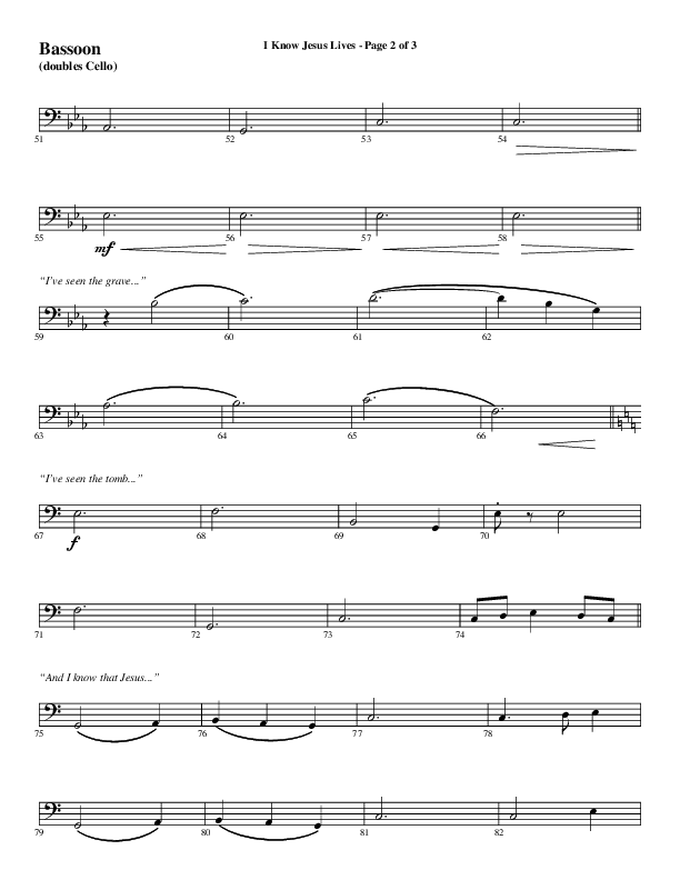 I Know Jesus Lives (Choral Anthem SATB) Bassoon (Word Music Choral / Arr. Marty Hamby)
