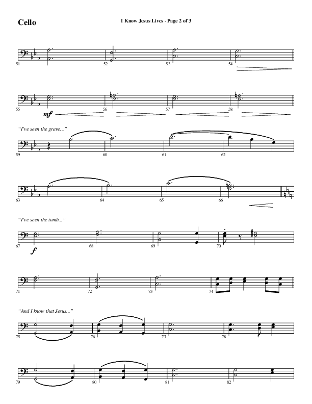 I Know Jesus Lives (Choral Anthem SATB) Cello (Word Music Choral / Arr. Marty Hamby)