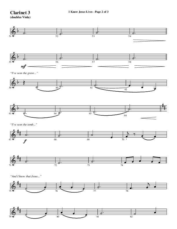 I Know Jesus Lives (Choral Anthem SATB) Clarinet 3 (Word Music Choral / Arr. Marty Hamby)