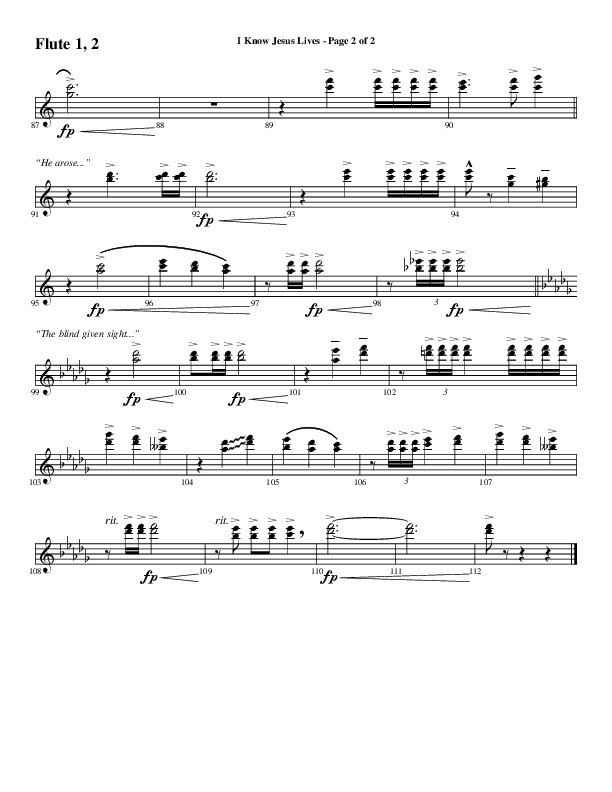 I Know Jesus Lives (Choral Anthem SATB) Flute 1/2 (Word Music Choral / Arr. Marty Hamby)