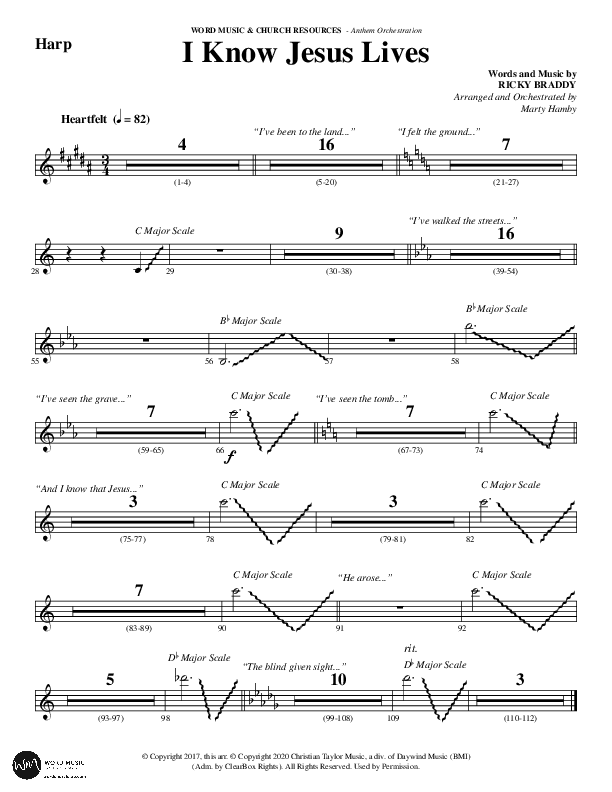 I Know Jesus Lives (Choral Anthem SATB) Harp (Word Music Choral / Arr. Marty Hamby)
