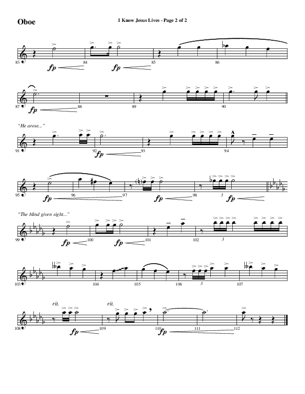 I Know Jesus Lives (Choral Anthem SATB) Oboe (Word Music Choral / Arr. Marty Hamby)