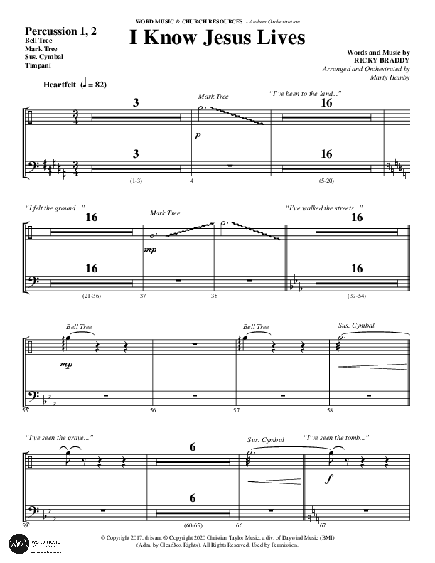 I Know Jesus Lives (Choral Anthem SATB) Percussion 1/2 (Word Music Choral / Arr. Marty Hamby)