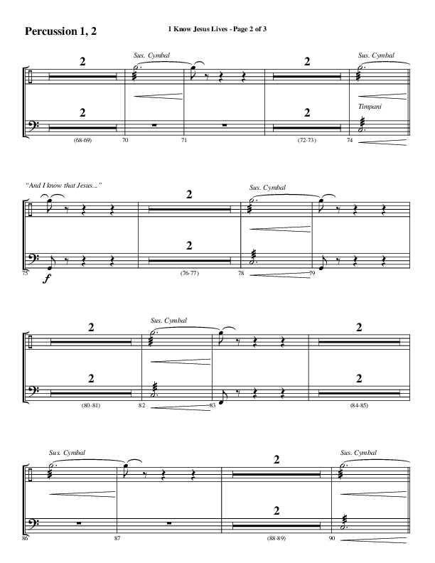 I Know Jesus Lives (Choral Anthem SATB) Percussion 1/2 (Word Music Choral / Arr. Marty Hamby)