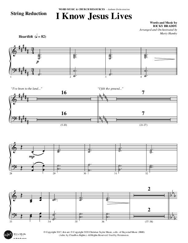 I Know Jesus Lives (Choral Anthem SATB) String Reduction (Word Music Choral / Arr. Marty Hamby)