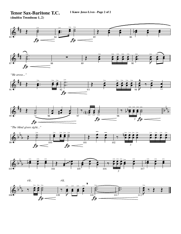 I Know Jesus Lives (Choral Anthem SATB) Tenor Sax/Baritone T.C. (Word Music Choral / Arr. Marty Hamby)