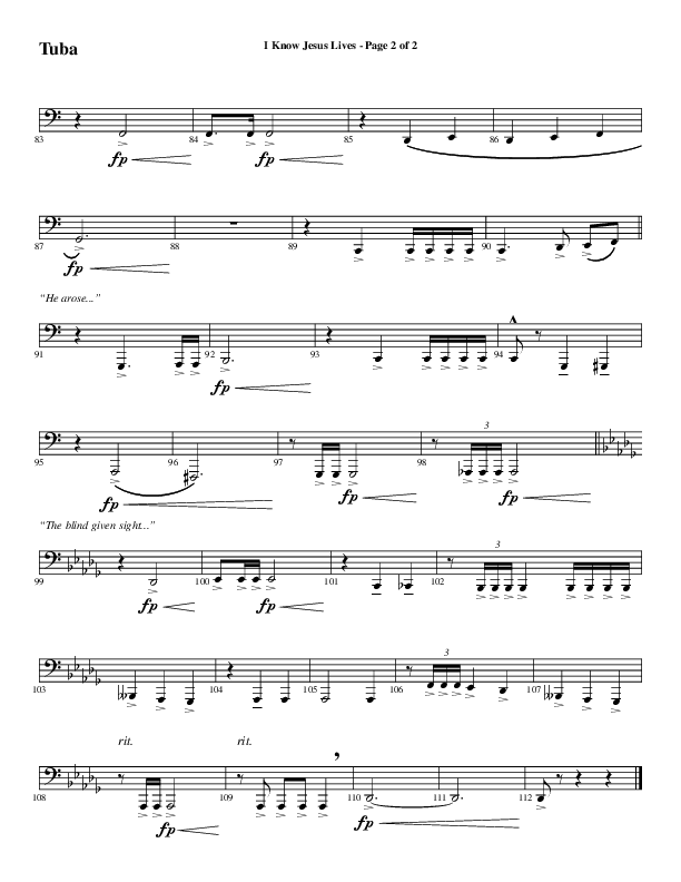 I Know Jesus Lives (Choral Anthem SATB) Tuba (Word Music Choral / Arr. Marty Hamby)