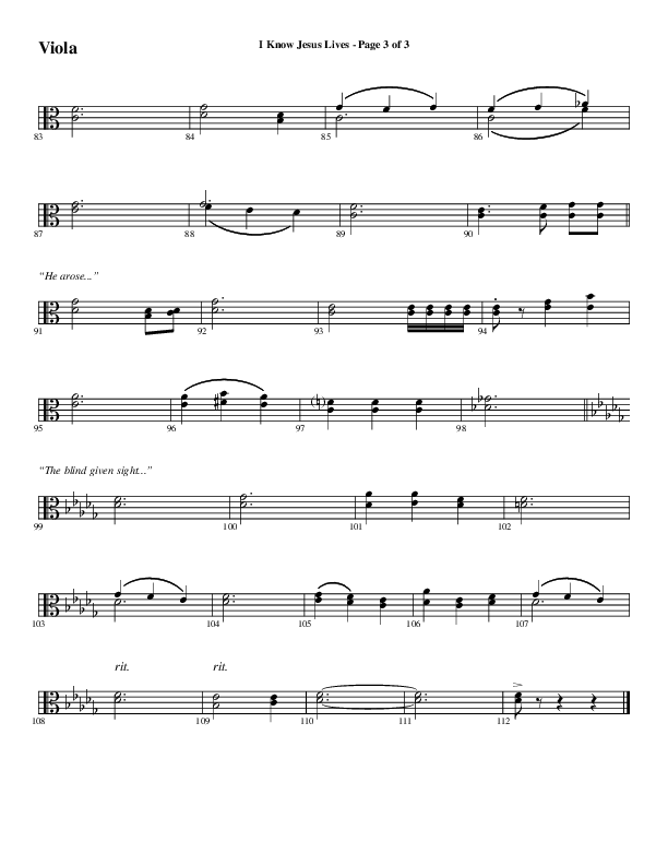 I Know Jesus Lives (Choral Anthem SATB) Viola (Word Music Choral / Arr. Marty Hamby)