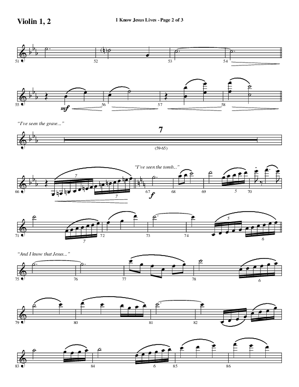 I Know Jesus Lives (Choral Anthem SATB) Violin 1/2 (Word Music Choral / Arr. Marty Hamby)