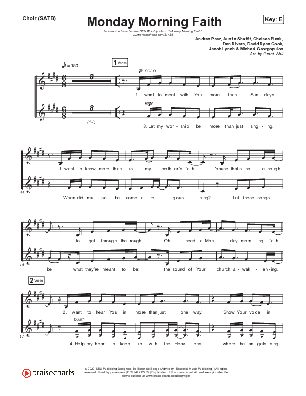 Monday Morning Faith (Live) Choir Sheet (SATB) (SEU Worship)