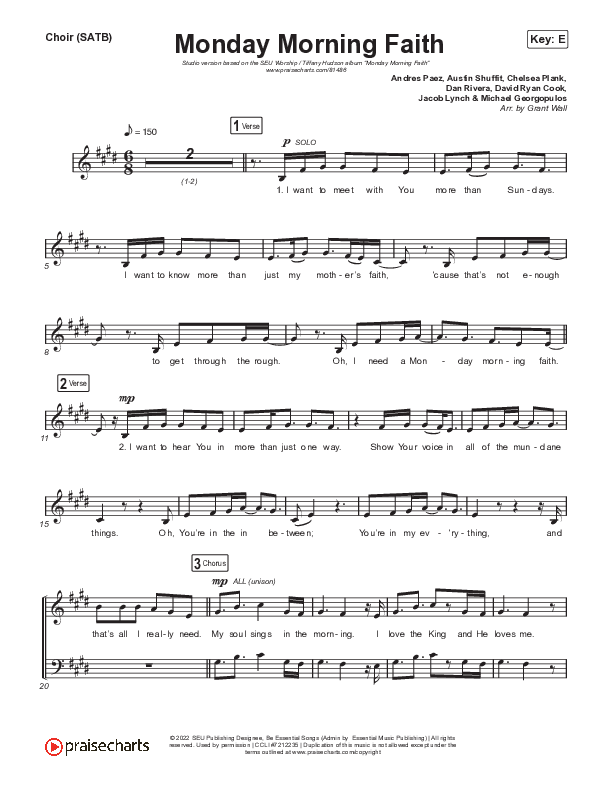 Monday Morning Faith (Studio) Choir Sheet (SATB) (SEU Worship / Tiffany Hudson)