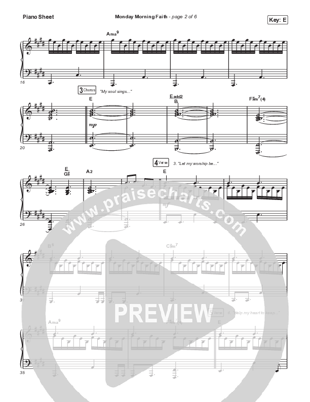 Monday Morning Faith (Studio) Piano Sheet (SEU Worship / Tiffany Hudson)