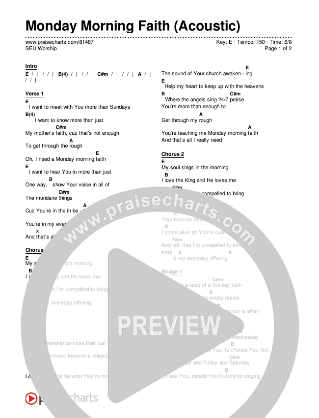 Monday Morning Faith (Acoustic) Chords & Lyrics (SEU Worship)