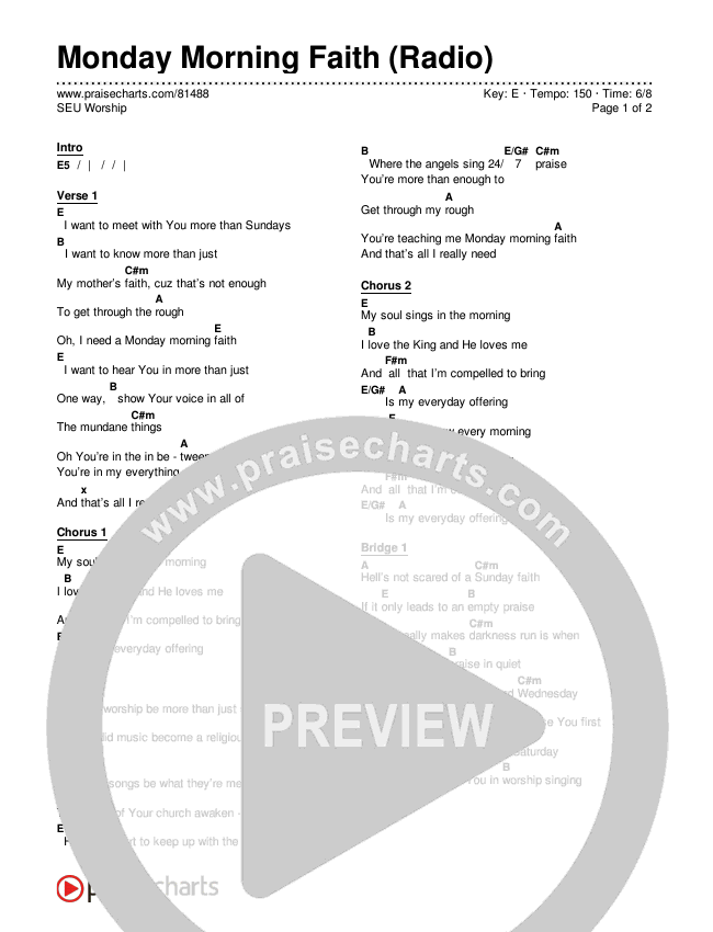 Monday Morning Faith (Radio) Chords & Lyrics (SEU Worship)