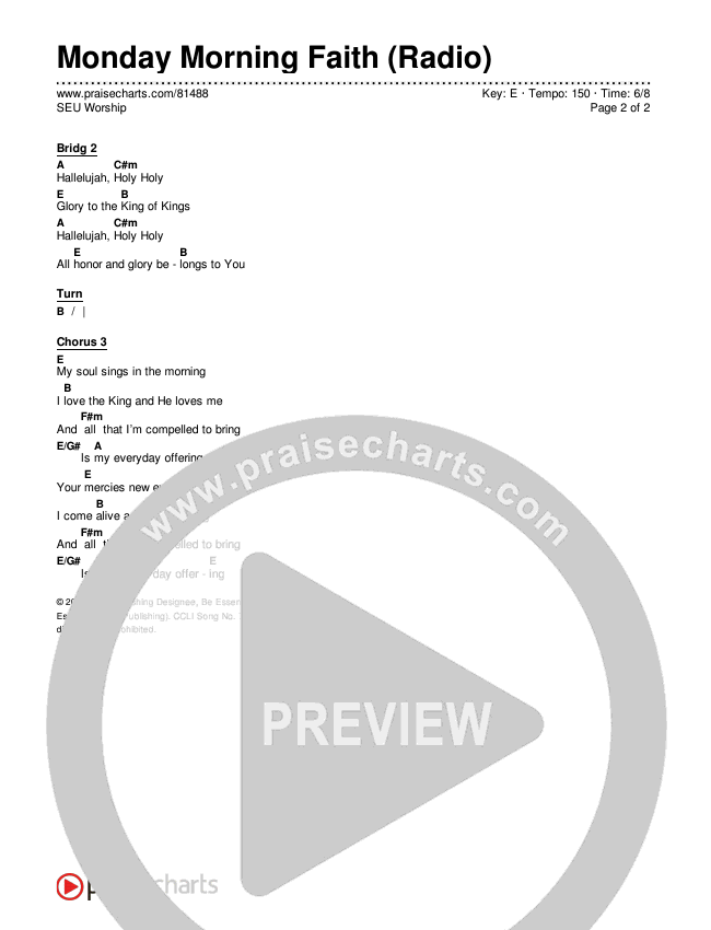 Monday Morning Faith (Radio) Chords & Lyrics (SEU Worship)