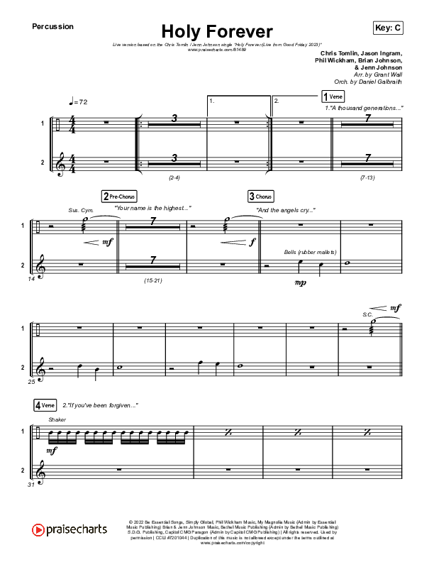 Holy Forever (Live From Good Friday) Percussion (Chris Tomlin / Jenn Johnson)