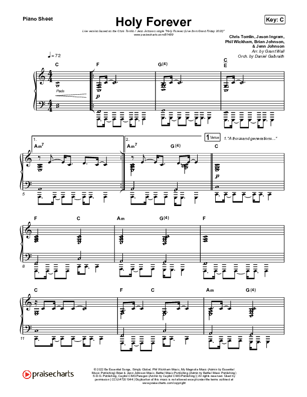 Holy Forever (Live From Good Friday) Piano Sheet (Chris Tomlin / Jenn Johnson)