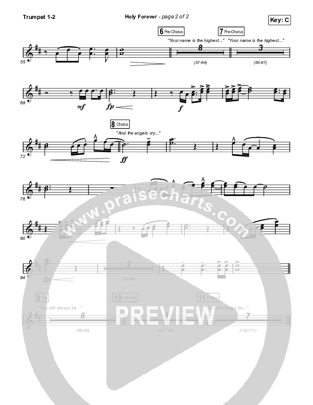Holy Forever (Live From Good Friday) Trumpet 1,2 (Chris Tomlin / Jenn Johnson)