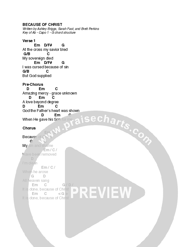 Because Of Christ (Live) Chord Chart (Journey Worship Co)