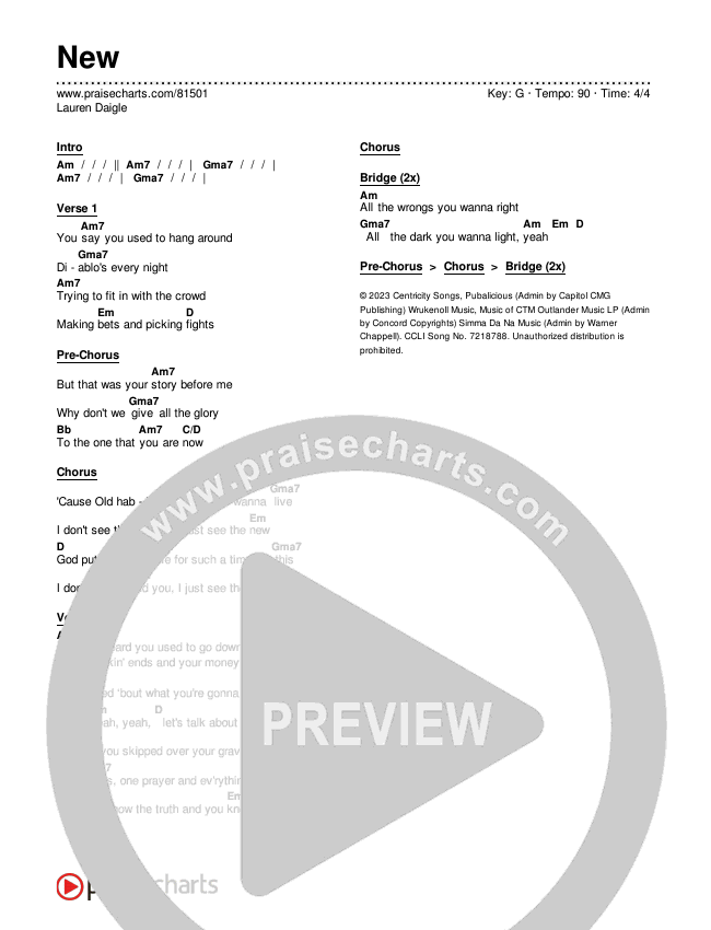 New Chords & Lyrics (Lauren Daigle)