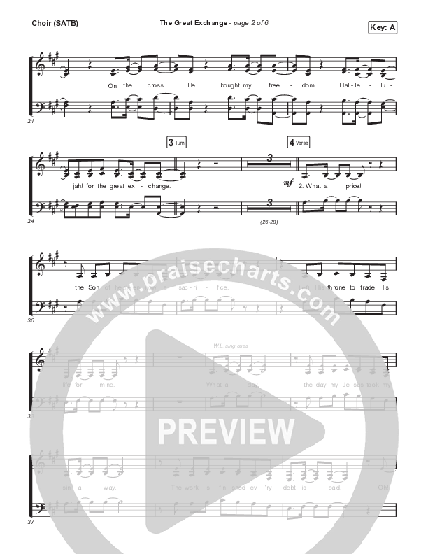 The Great Exchange (Live) Choir Sheet (SATB) (Justin Tweito)