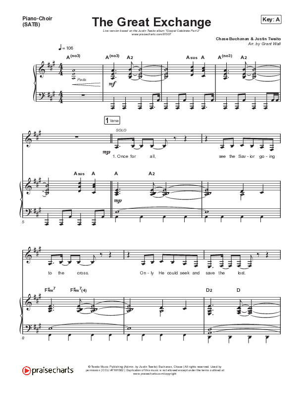 The Great Exchange (Live) Piano/Vocal Pack (Justin Tweito)