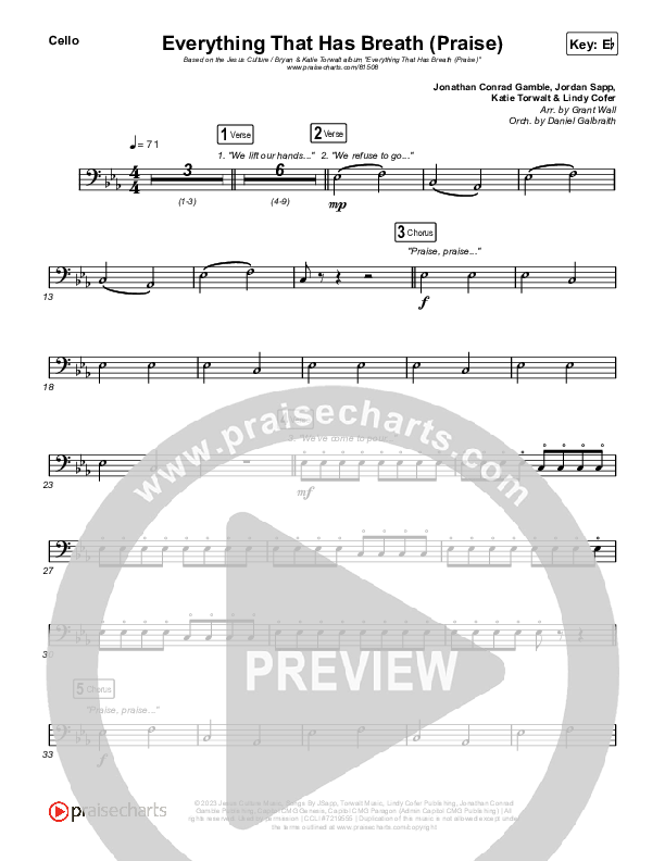 Everything That Has Breath (Praise) (Live) Cello (Jesus Culture / Bryan Torwalt / Katie Torwalt)