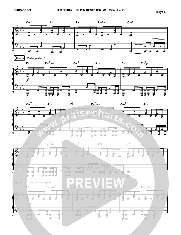 Everything That Has Breath (Praise) (Live) Piano Sheet (Jesus Culture / Bryan Torwalt / Katie Torwalt)