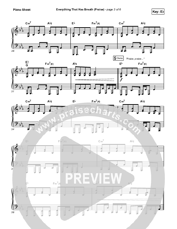 Everything That Has Breath (Praise) (Live) Piano Sheet (Jesus Culture / Bryan Torwalt / Katie Torwalt)