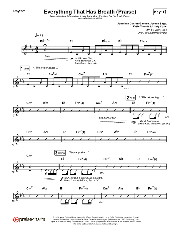 Everything That Has Breath (Praise) (Live) Rhythm Chart (Jesus Culture / Bryan Torwalt / Katie Torwalt)
