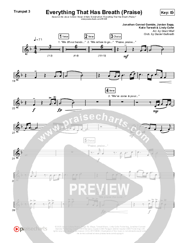 Everything That Has Breath (Praise) (Live) Trumpet 1,2 (Jesus Culture / Bryan Torwalt / Katie Torwalt)