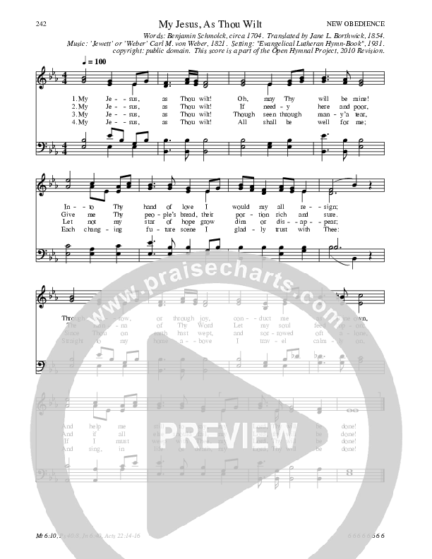 My Jesus, As Thou Wilt Hymn Sheet (SATB) (Traditional Hymn)