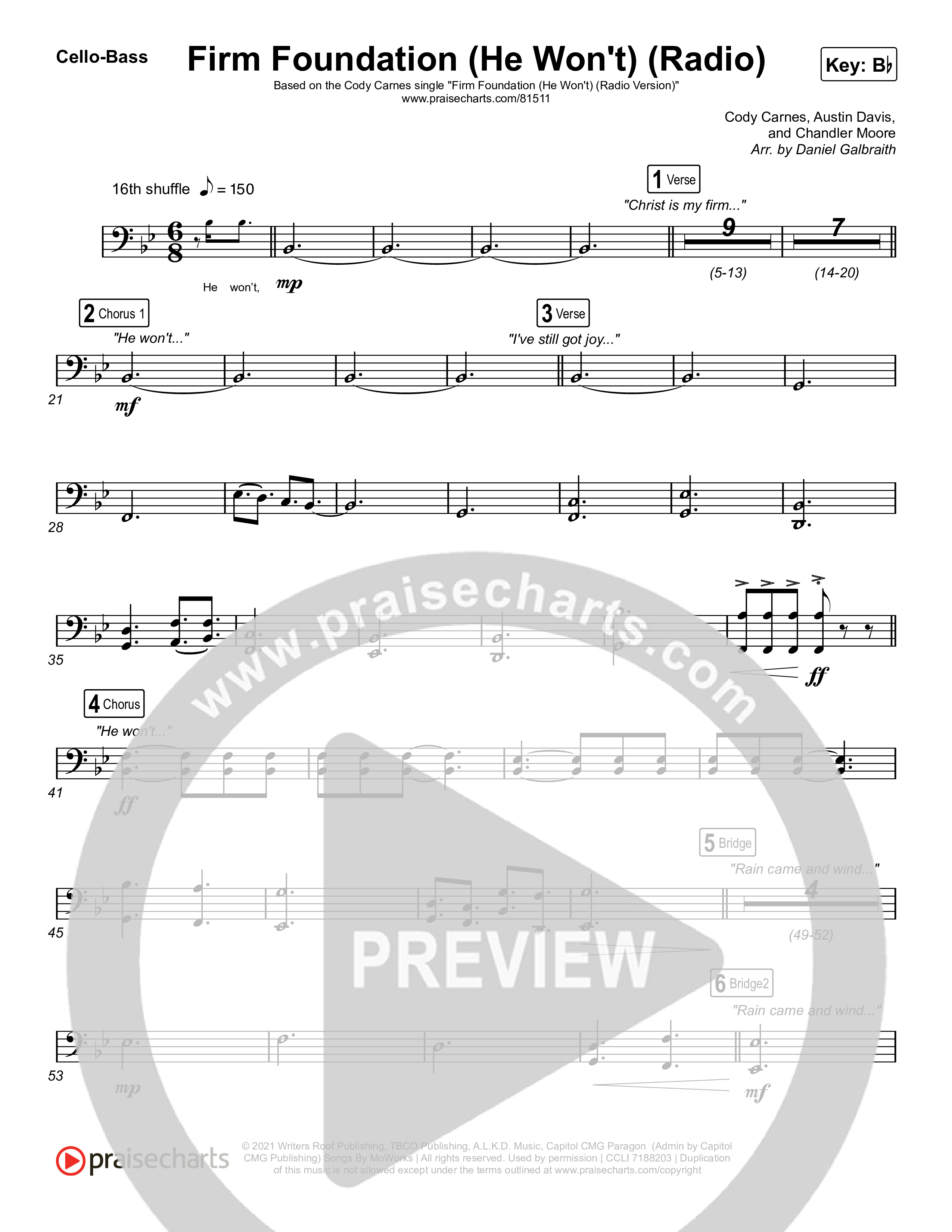 Firm Foundation (He Won't) (Radio) Cello/Bass (Cody Carnes)