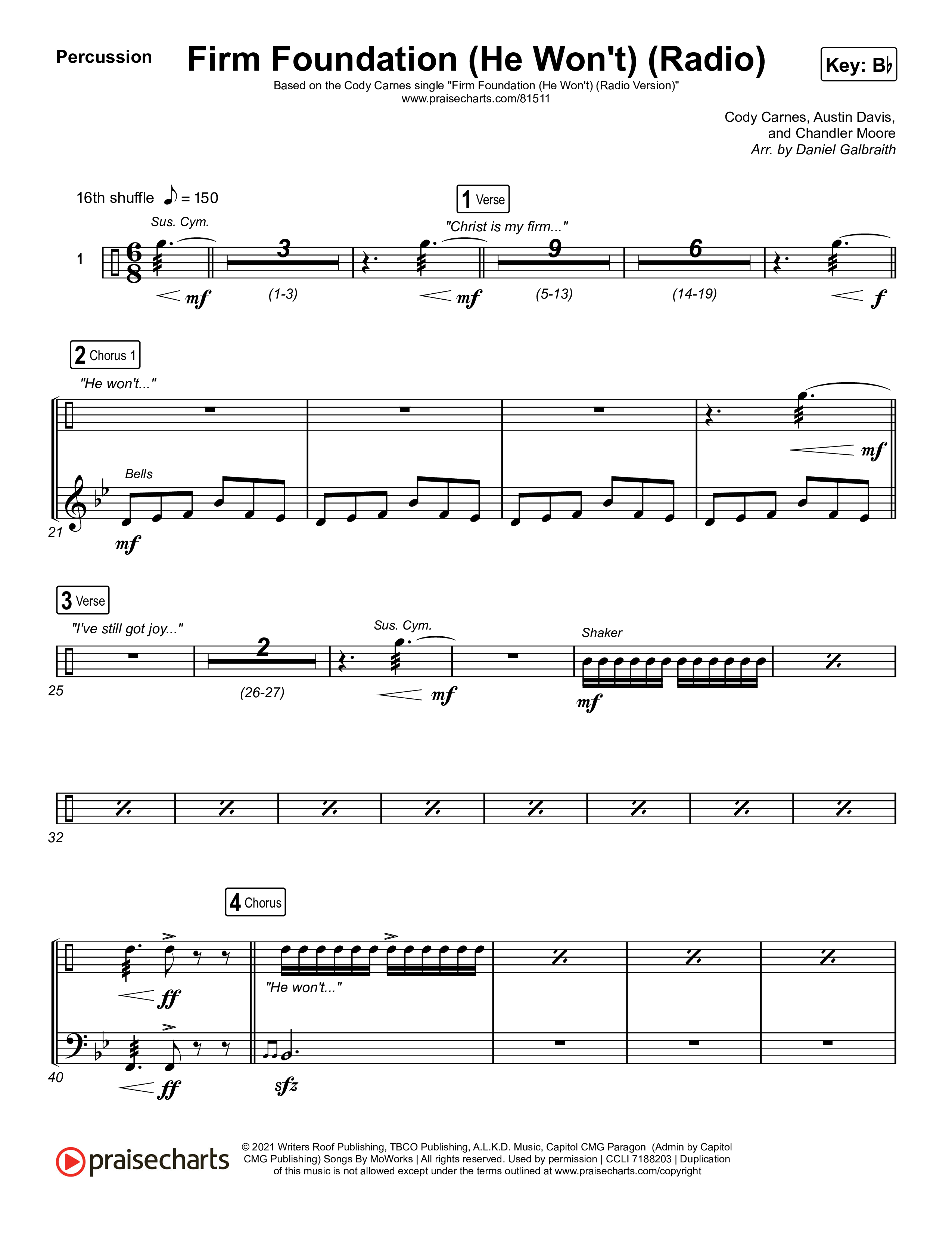 Firm Foundation (He Won't) (Radio) Percussion (Cody Carnes)