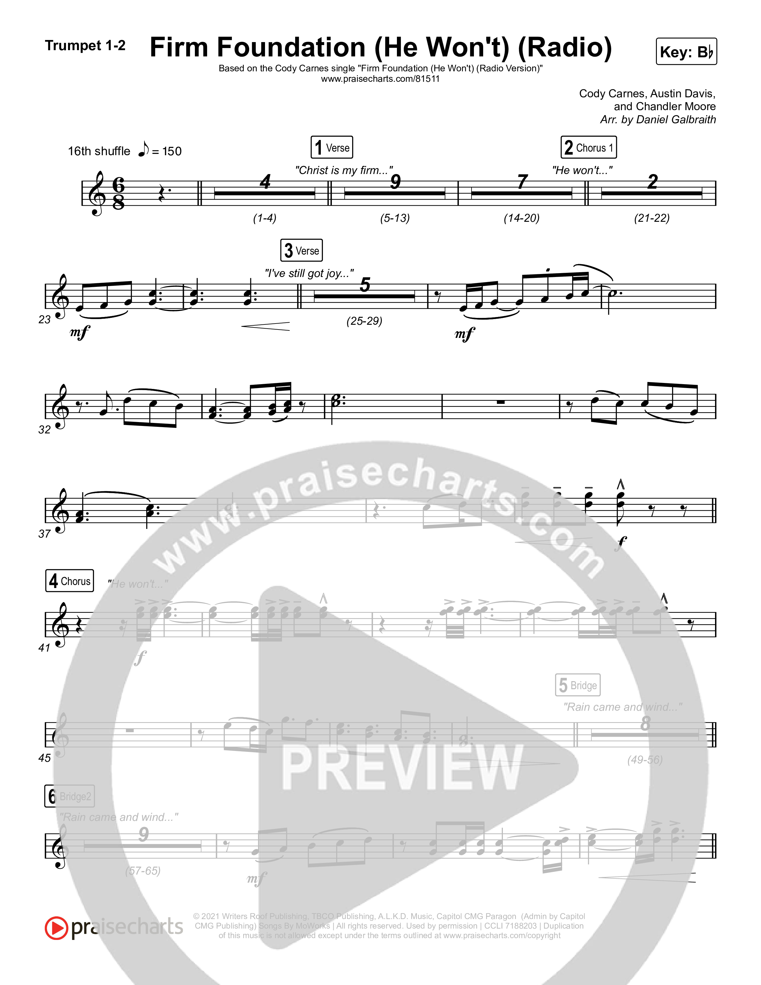 Firm Foundation (He Won't) (Radio) Trumpet 1,2 (Cody Carnes)