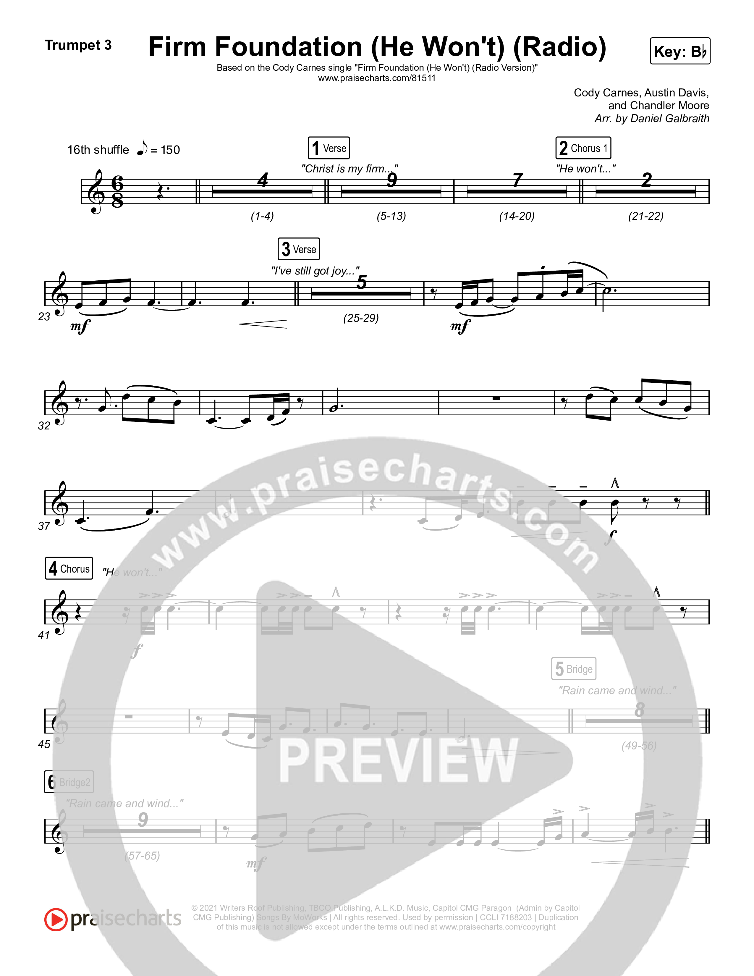 Firm Foundation (He Won't) (Radio) Trumpet 1,2 (Cody Carnes)