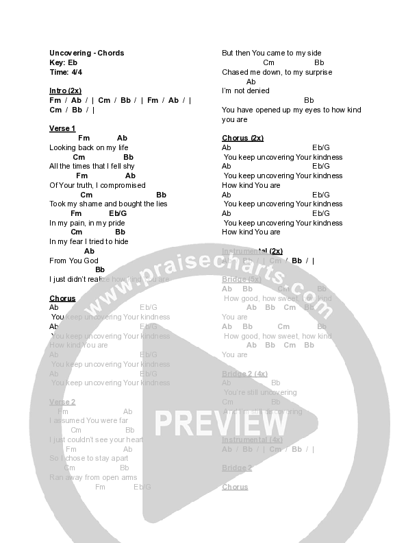 Uncovering (Live) Chord Chart (Naomi Raine / Lizzie Morgan)