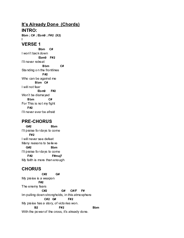 It's Already Done Chord Chart (Shaun P)