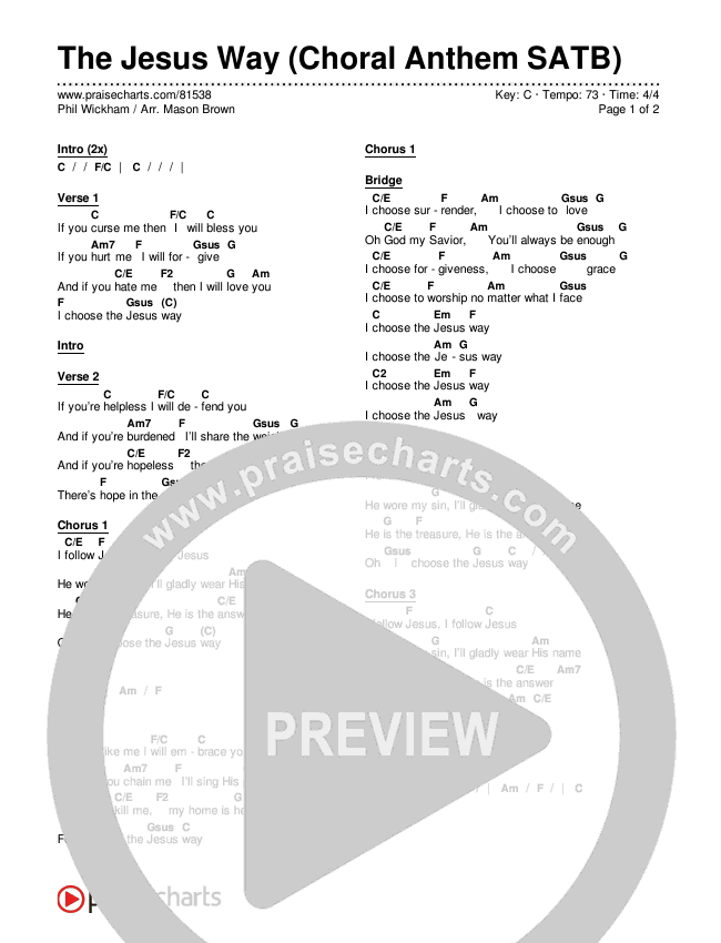 The Jesus Way (Choral Anthem SATB) Chords & Lyrics (Phil Wickham / Arr. Mason Brown)