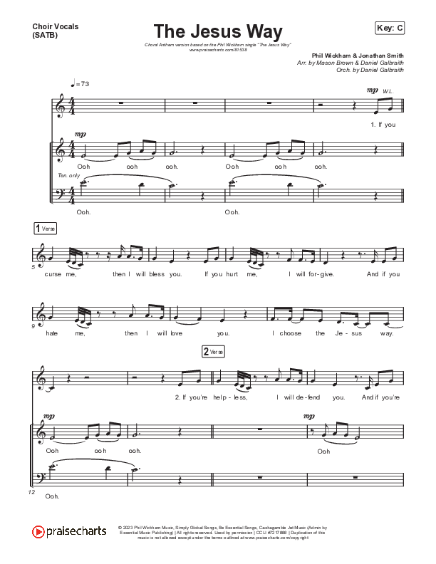The Jesus Way (Choral Anthem SATB) Choir Sheet (SATB) (Phil Wickham / Arr. Mason Brown)