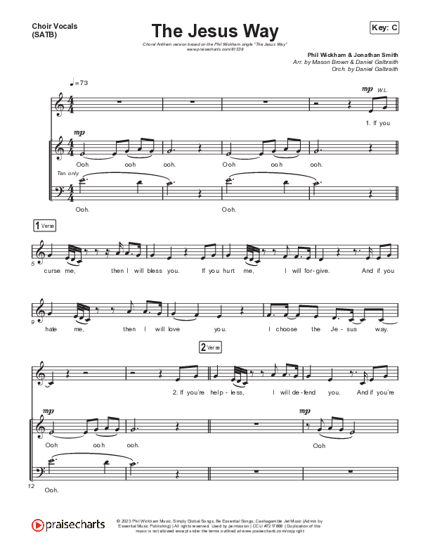 The Jesus Way (Choral Anthem SATB) Choir Sheet (SATB) (Phil Wickham / Arr. Mason Brown)