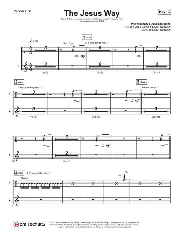 The Jesus Way (Choral Anthem SATB) Percussion (Phil Wickham / Arr. Mason Brown)