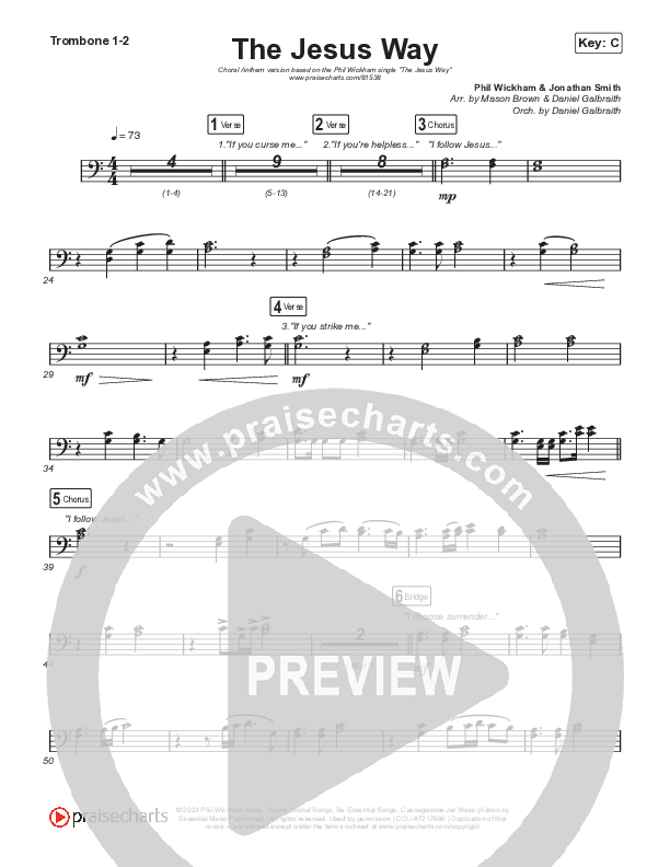 The Jesus Way (Choral Anthem SATB) Trombone 1/2 (Phil Wickham / Arr. Mason Brown)