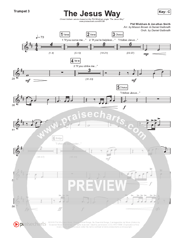 The Jesus Way (Choral Anthem SATB) Trumpet 1,2 (Phil Wickham / Arr. Mason Brown)