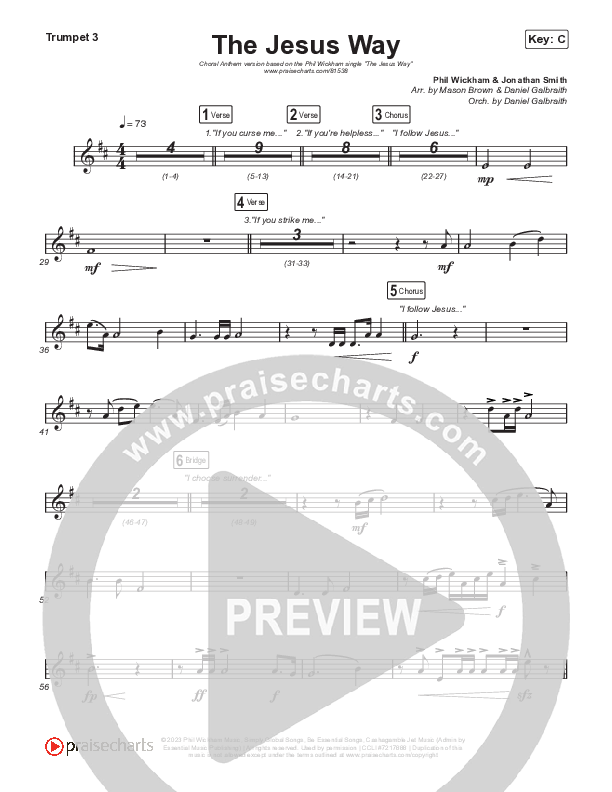 The Jesus Way (Choral Anthem SATB) Trumpet 3 (Phil Wickham / Arr. Mason Brown)