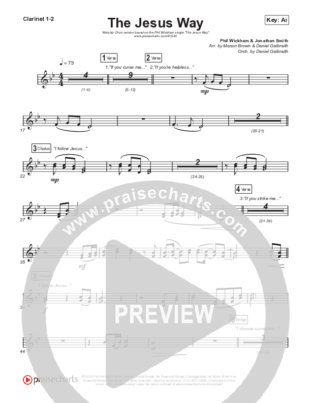 The Jesus Way (Worship Choir/SAB) Clarinet 1/2 (Phil Wickham / Arr. Mason Brown)